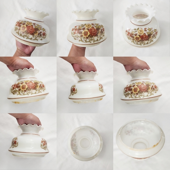 Floral Milk Glass Lamp Shade VTG Hurricane Gone with the Wind Parlor Replacement - Picture 15 of 16